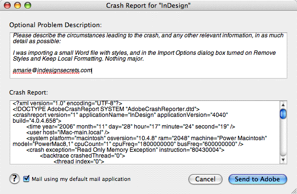 adobe crash report