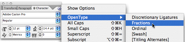 OpenType: Fractions command