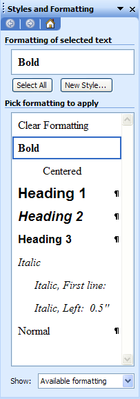 Word 2003 quasi-styles