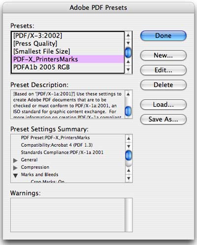 Managing PDF presets