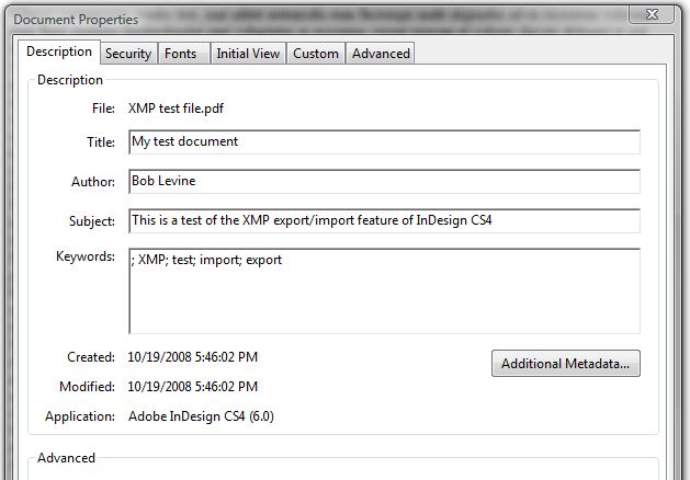 The InDesign metadata is now the PDF metadata