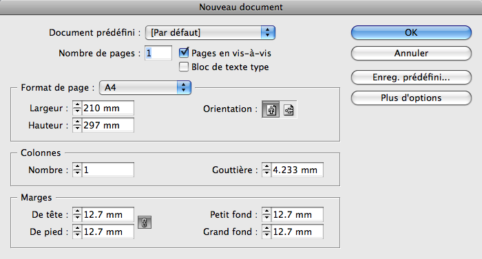 French New Document dialog