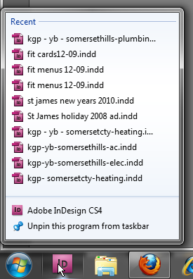 InDesign CS4 pinned to Windows 7 task bar