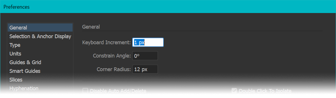 Preferences dialog in Adobe Illustrator
