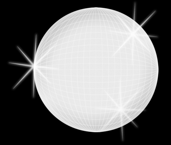White sparkling disco ball on black background