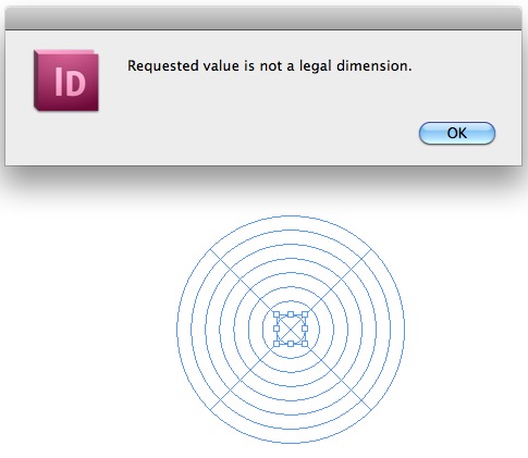 Evenly spaced concentric circles with InDesign error message