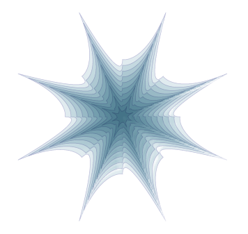 Evenly spaced concentric eight pointed stars