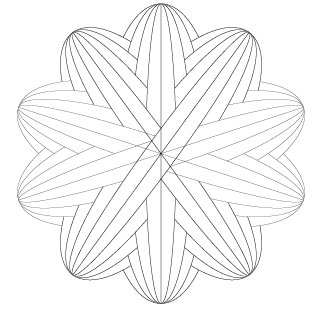 Elaborate flower shape made up of overlapping concentric ovals