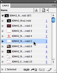 links panel with indd