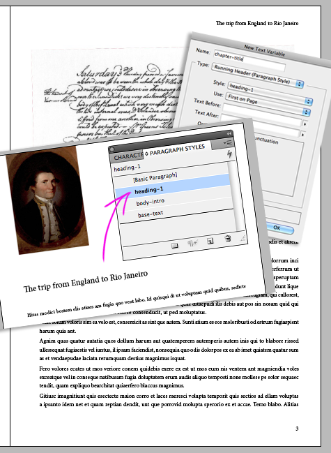 Overview image, showing how a paragraph style applied to some text ends up in the running header.