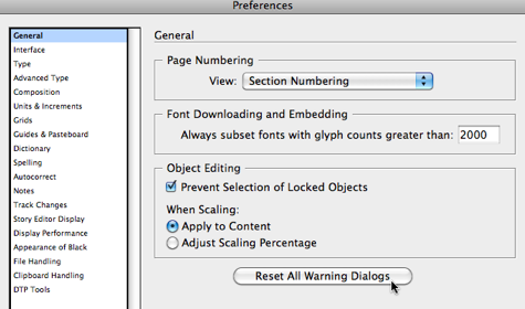 Reset All Warning Dialogs