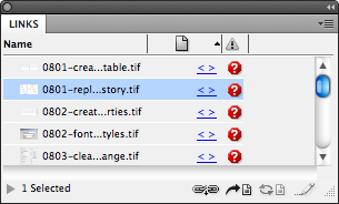 angle brackets in links panel