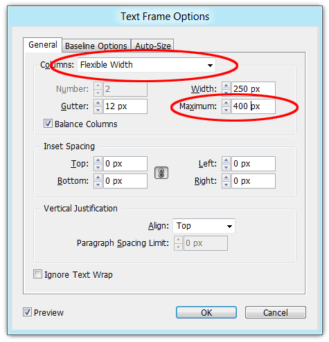 Set column width ranges