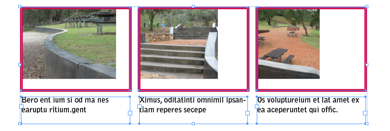 Sized result: text frames resized, graphic frames resized and images not sized.