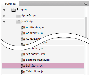 The SplitStory script in the Scripts panel