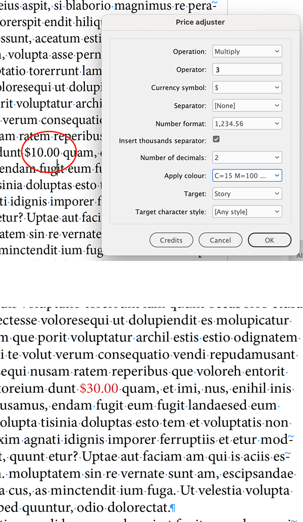 Screenshots showing functionality of PriceAdjuster script