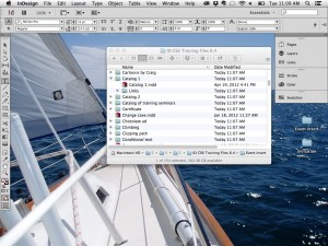 InDesign without the Application Frame. Note that you can see the desktop items "through" InDesign.