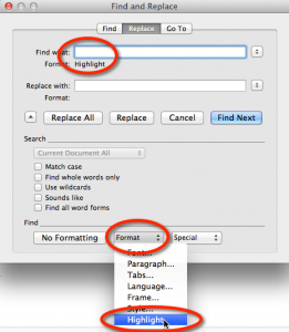 Settings for Find