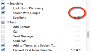 The results of deleting the shortcut. (Notice the very faint "None" in that position.)