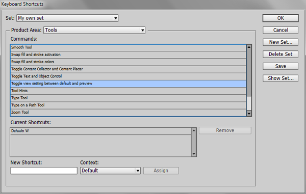 Default shortcut
