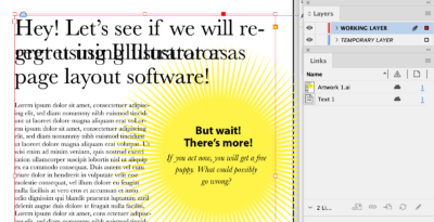 Newly created layout in InDesign above placed layout from Illustrator