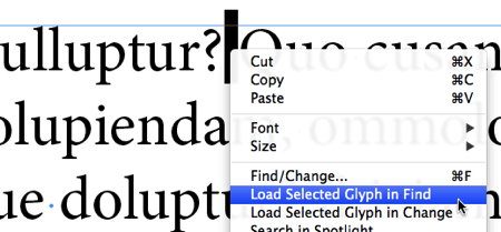 load selected glyph in find