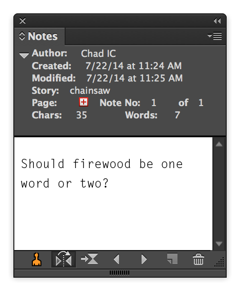 The Notes panel provides visual navigation for notes when in Layout view.