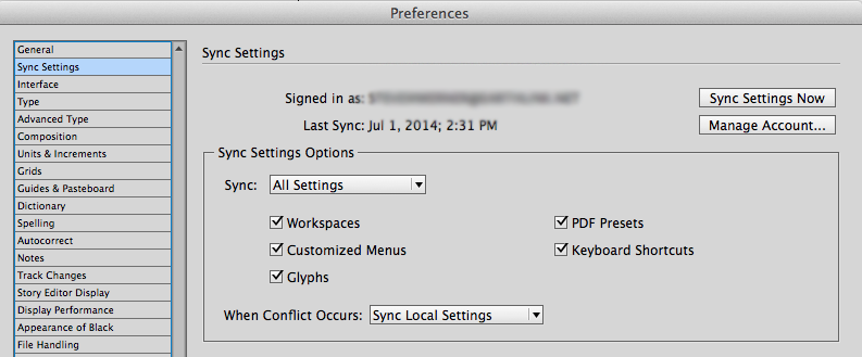 Sync Settings Preference