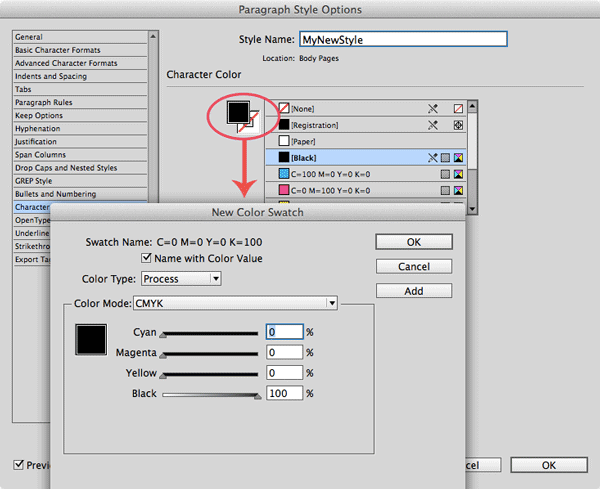 Creating a new color swatch