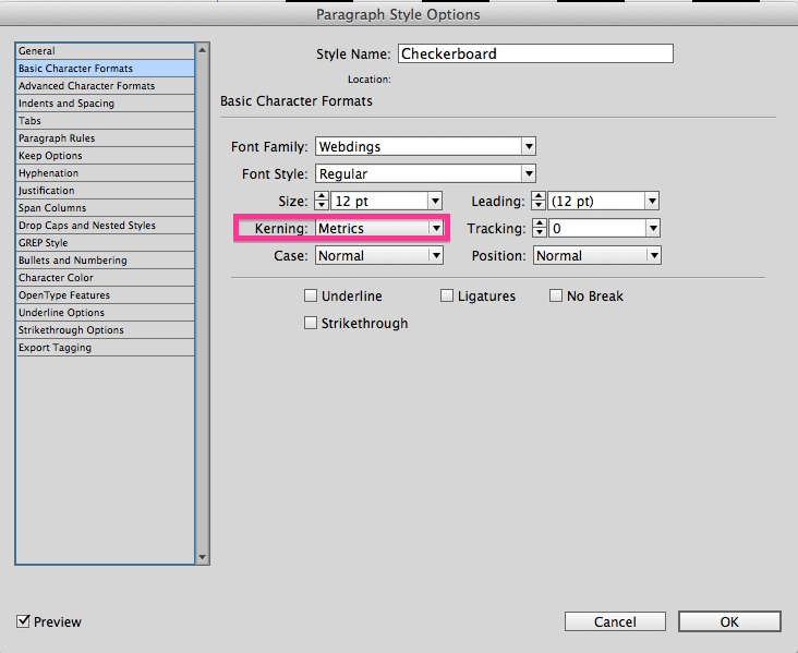 Kerning-Metrics