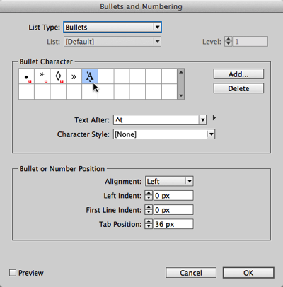 weird InDesign bullet