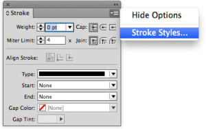 InDesign Strokes panel close up