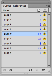 The yellow alerts appear in the Cross-References panel after converting the variable to text.