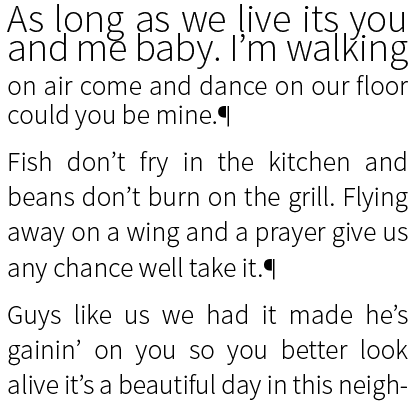 A paragraph where the first two lines of text have had a larger point size applied. However, the leading is not correct.