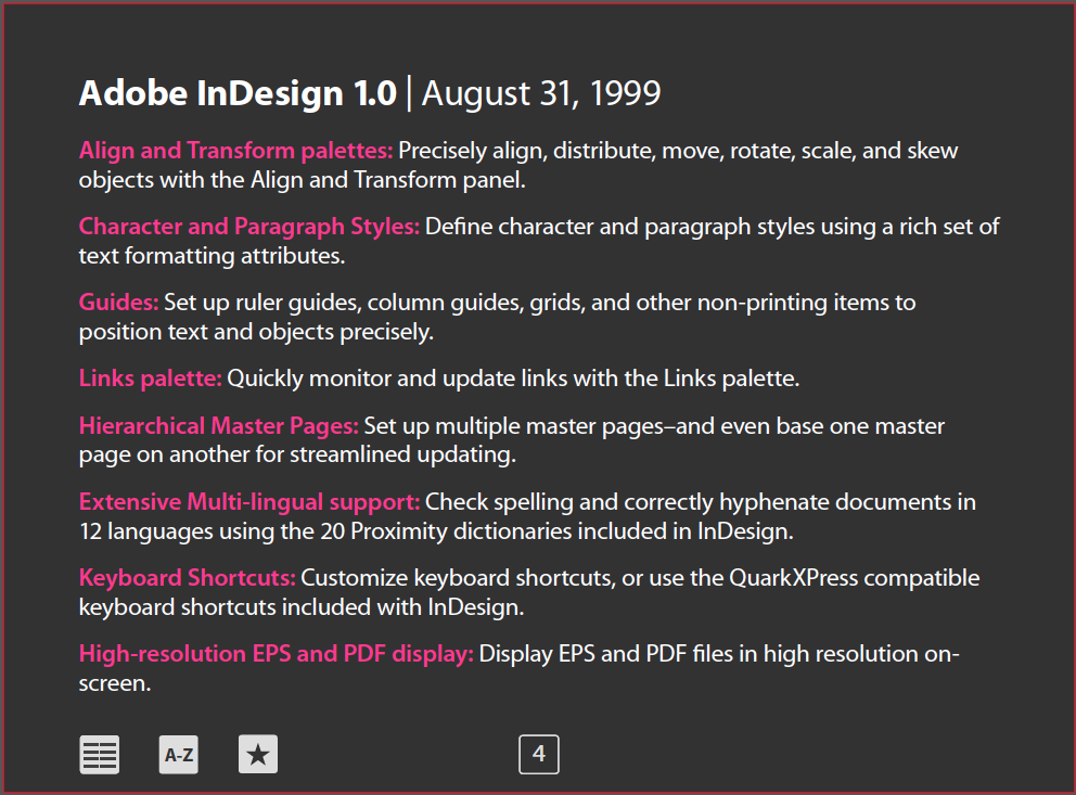 InDesign 1.0 Features