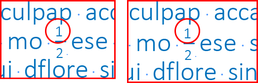 An example of how a character-based leading could be used to fix the leading for a stacked fraction. The fraction on the left needs more leading to fit properly on the line. The fraction on the right has a slight increase in leading.