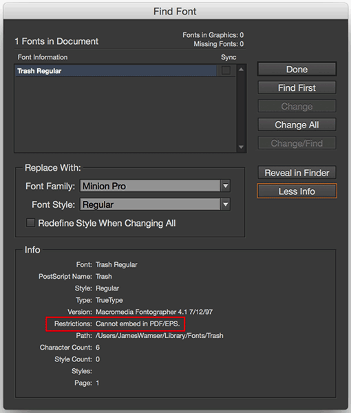 Cannot embed font