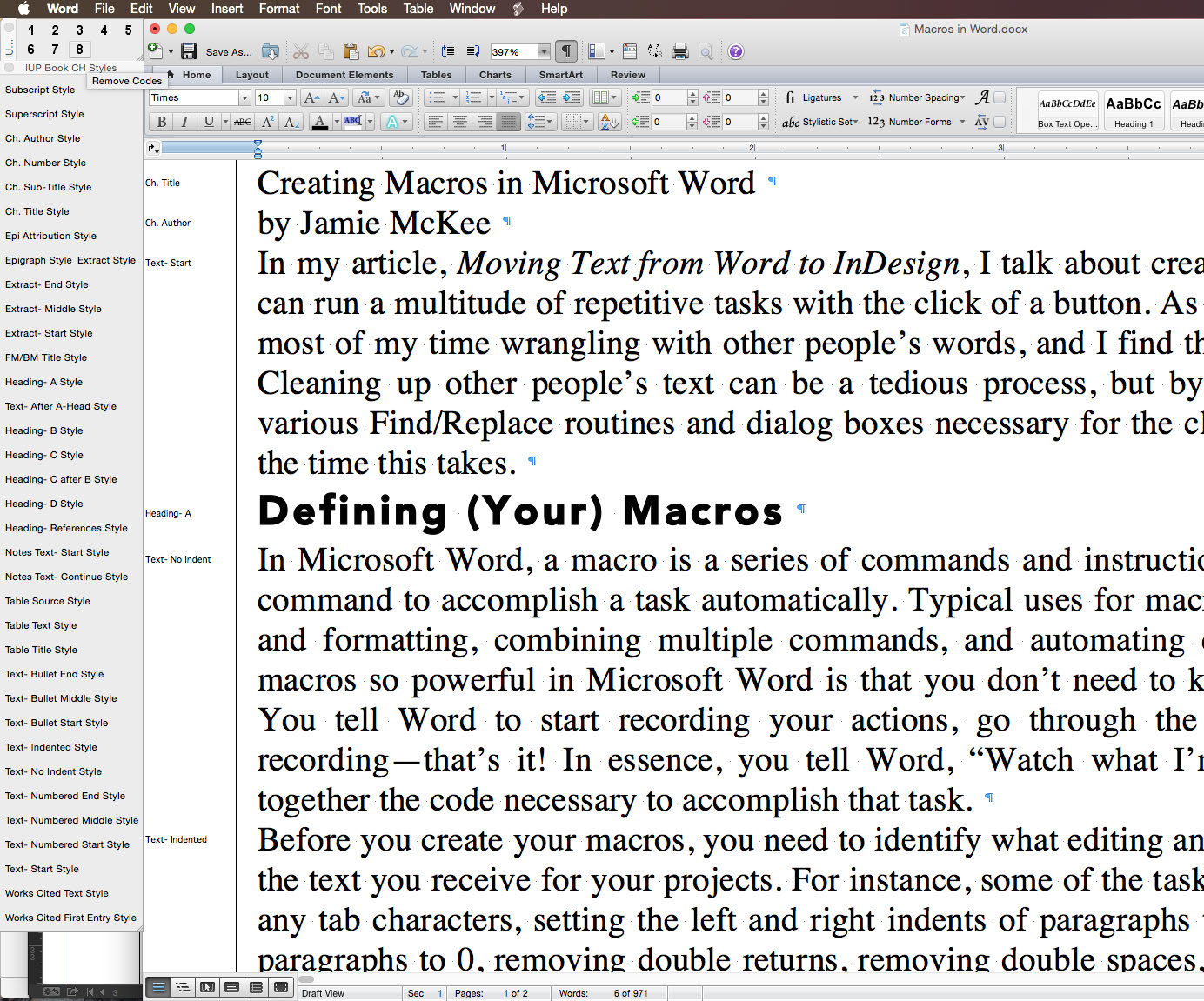 Palettes containing Word macros