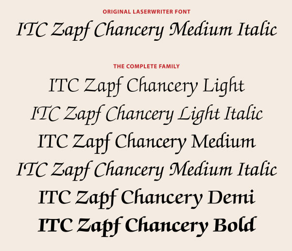 The complete ITC Zapf Chancery family.