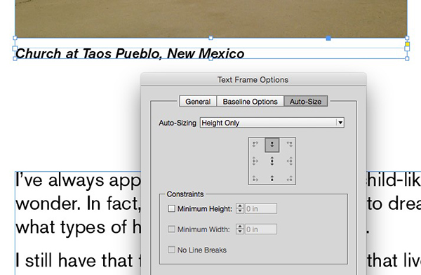 Set the frame to auto-size the height, leaving the top of the frame where it sits.