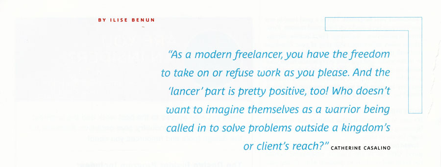 The use of color, generous line spacing, and a corner bar graphic make this quotation very eye-catching. How Design magazine.