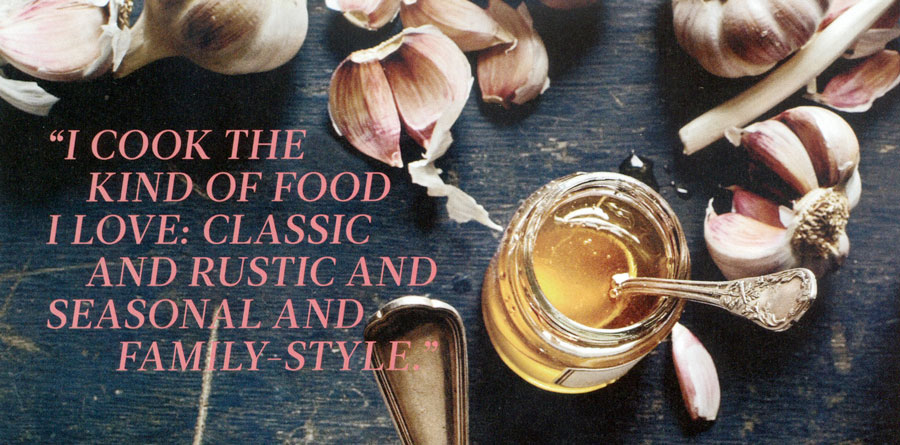 Pull quotes can also be placed on photographs, as in this editorial feature opening page. Food and Wine magazine.