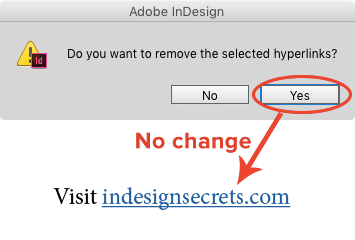 InDesign remove selected hyperlinks