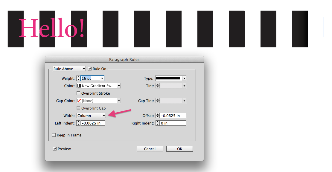 Paragraph Rule Applied To Column Width