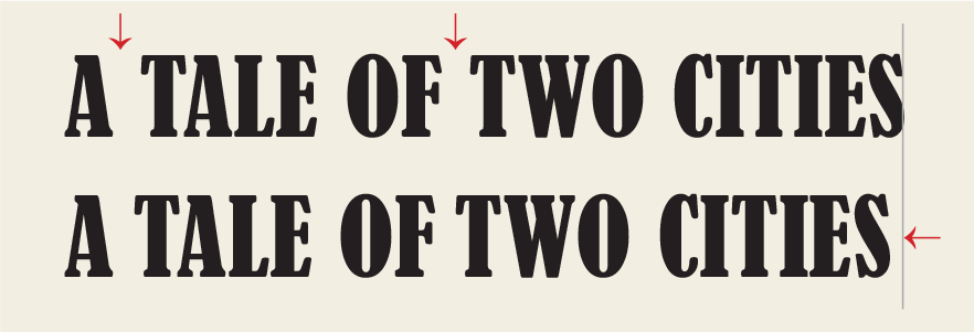 "A Tale of Two Cities" with arrows indicatong spacing adjustments