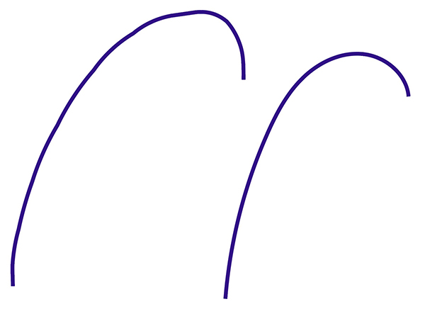 The line on the left has the fidelity set to be more accurate. The line on the right is set to create smoother curves.