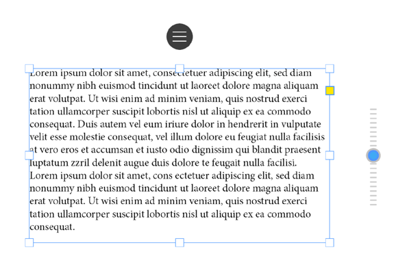 InDesign Touch Workspace text frame controls