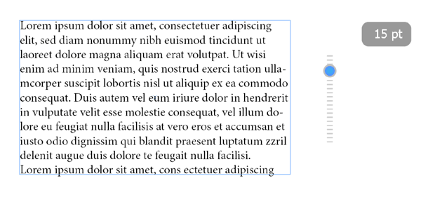 InDesign Touch Workspace adjusting type size
