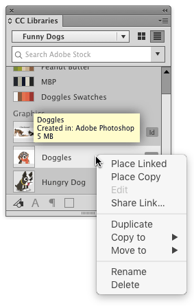 CC Library context menu