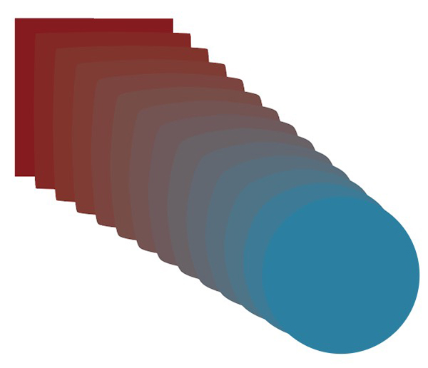 Blend objects with a set number of steps to make the transition more distinct.